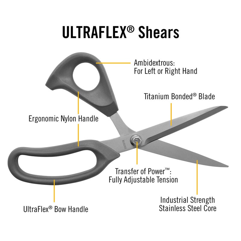 Clauss 18080 9-Inch Bent Titanium Bonded Adjustable Tension Shears with Extra Large Ultraflex Handles, Grey - Image 2
